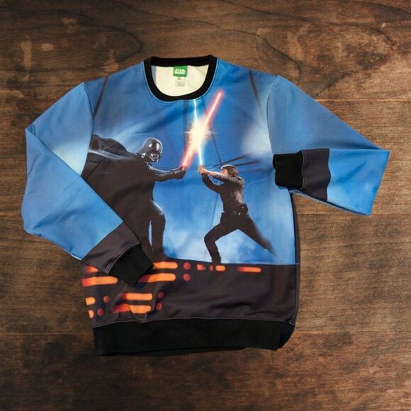 Star Wars AOP Luke Skywalker Darth Vader Lightsaber Battle Men's L Sweatshirt - Picture 1 of 6